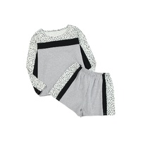 Gray Leopard Colorblock Patchwork Pullover and Shorts Set - M thumbnail