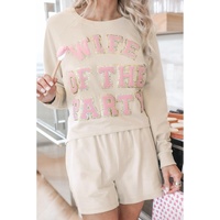 Apricot Letter Print Long Sleeve Top and Shorts Lounge Outfit - L thumbnail