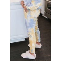 Multicolor Tie Dye Henley Top and Drawstring Pants Outfit - L thumbnail