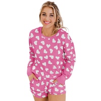Pink Valentine Heart Shape Print Long Sleeve Top Shorts Lounge Set - S thumbnail