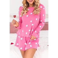 Pink Valentine Heart Print Long Sleeve Tee and Shorts Lounge Set - S thumbnail
