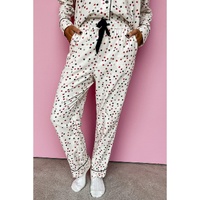 White Contrast Pipping Star Long Sleeve and Pants Pajamas Set - L thumbnail