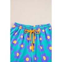 Green Flower Print Short Sleeve Shirt Pajamas Set - L thumbnail