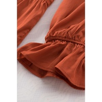 Brown Boho Solid Shirred Ruffle Mini Dress - L thumbnail
