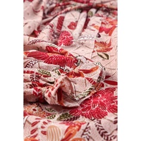 Pink Split V Neck Printed Blouse - L thumbnail