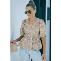 Azura Exchange Puff Sleeve Smocked Top with Floral Print - 2XL thumbnail
