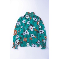 Azura Exchange Printed Smocked Mock Neck Blouse - S thumbnail