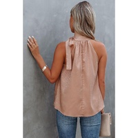 Pink Sleeveless Tie Mock Neck Leopard Tank Top - L thumbnail