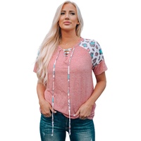 Azura Exchange Leopard Sleeve Lace-Up T-Shirt - S thumbnail