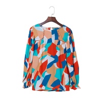 Azura Exchange Abstract Pattern Ruffled Puff Sleeve Blouse - L thumbnail
