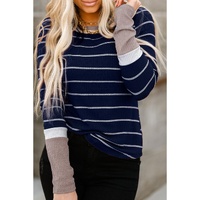 Azura Exchange Color Block Cuffs Rib Knit Striped Pullover - S thumbnail