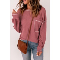 Azura Exchange Stylish Contrast Stitching Waffle Knit Pullover - S thumbnail