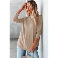 Azura Exchange Ribbed Trim Waffle Knit Top - S thumbnail