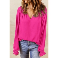 Azura Exchange Pleated V Neck Puffy Sleeve Blouse - XL thumbnail