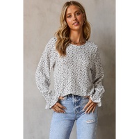 Azura Exchange Floral Printed Crinkled Ruffled Bubble Sleeve Blouse - XL thumbnail