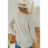 Azura Exchange Waffle Knit Split Neck Pocketed Top - L thumbnail