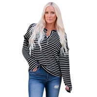 Azura Exchange Ruffled Striped Print Buttoned Top - M thumbnail