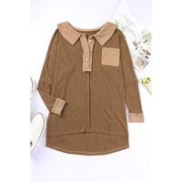 Azura Exchange Buttoned Waffle Knit Long Sleeve Top - S thumbnail