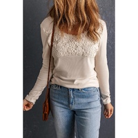 Azura Exchange Lace Crochet V Neck Long Sleeve Top - S thumbnail