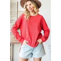 Azura Exchange Waffle Knit Side Slit Pullover - M thumbnail