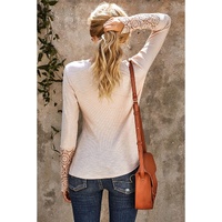 Azura Exchange Crochet Lace Hem Sleeve Button Top - L thumbnail