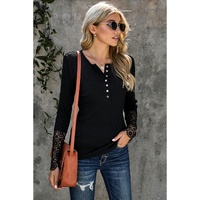 Azura Exchange Lace Hem Sleeve Button Top - XL thumbnail