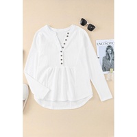 Azura Exchange Waffle Knit Half Button Henley Top - L thumbnail