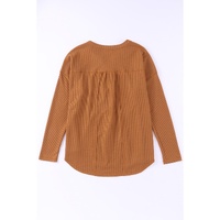Azura Exchange Waffle Knit Half Button Henley Top - M thumbnail