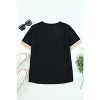 Azura Exchange V-Neck Short Sleeve Blouse with Lace Trim - L thumbnail