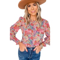 Azura Exchange Floral Puff Sleeve Blouse - L thumbnail