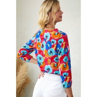 Azura Exchange V Neck 3/4 Sleeve Floral Print Blouse - XL thumbnail