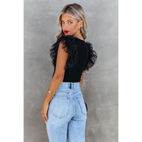 Azura Exchange Mesh Ruffle Sleeve Ribbed Knit Top - S thumbnail