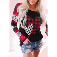 Azura Exchange Heart Print Plaid Leopard Joint Sleeve Blouse - L thumbnail