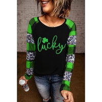 Azura Exchange Lucky Clover Glitter Pattern Leopard Plaid Top - M thumbnail