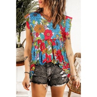 Azura Exchange V Neck Ruffled Floral Babydoll Top - L thumbnail
