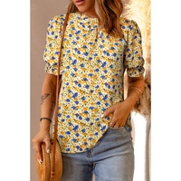 Azura Exchange Floral Ruffle Mock Neck Blouse - L thumbnail