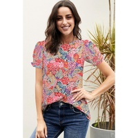 Azura Exchange Floral Pattern Bubble Sleeve Blouse - M thumbnail