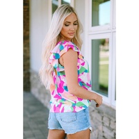 Azura Exchange Abstract Pattern Ruffle Short Sleeves Blouse - M thumbnail