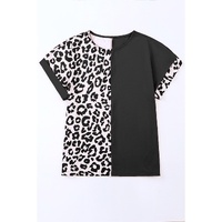 Azura Exchange Leopard Patchwork Short Sleeves Top - L thumbnail