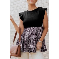 Azura Exchange Ruffle Sleeve Leopard Splice Blouse - L thumbnail