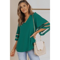 Azura Exchange Flare Sleeve V Neck Loose Blouse - M thumbnail