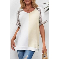 Azura Exchange Patchwork Leopard Trim Blouse - S thumbnail