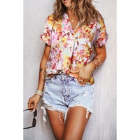 Azura Exchange Floral Print V Neck Short Sleeves Top - L thumbnail