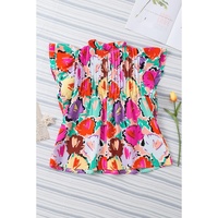Azura Exchange Abstract Floral Print Frilled Neck Pleated Blouse - M thumbnail