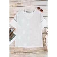 Azura Exchange Striped Star Print Knit Short Sleeve Top - M thumbnail
