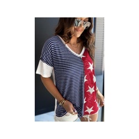 Azura Exchange Stripes Stars Print Knit Short Sleeves Top - M thumbnail