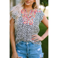Leopard Ruffle Shoulder Embellished V-neck Sleeveless Top - M thumbnail