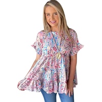 Azura Exchange Floral Print Ruffle Sleeve Top - S thumbnail