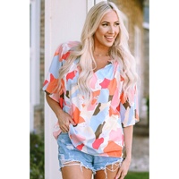 Azura Exchange Floral Print V Neck Half Sleeve Blouse - S thumbnail