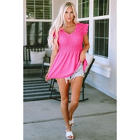 Azura Exchange Ruffle Flutter Sleeve Peplum Blouse - M thumbnail